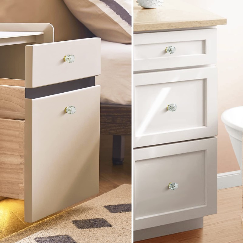 SHINY HANDLES Satin Brass Glass Cabinet Knobs,Clear Crystal Drawer Pulls