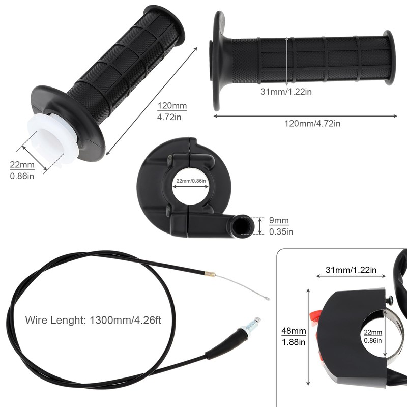 Windance 7/8" 22mm Twist Throttle Assembly Accelerator Handle Grips Cable