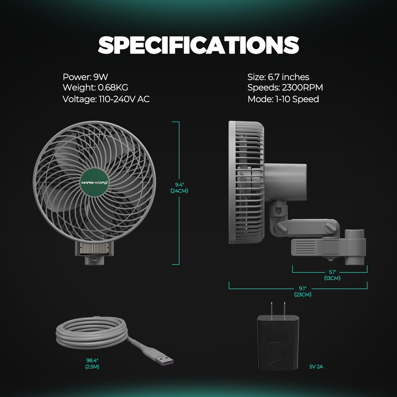 MARS HYDRO Updated 2-Pack M6 Grow Tent Fan, A powerful