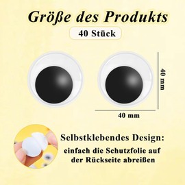 40 Unidades de Ojos móviles autoadhesivos, Grandes, 40 mm, Ojos saltones, Ojos Adhesivos, Grandes, Grandes Ojos de Googly Eyes, Ojos para Manualidades, Grandes Ojos autoadhesivos para