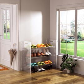 Giznzg Acrylic Shoe Rack for Entryway, 3-Tier Free Standing Shoe Organizer, Minimalist Design Perferct for Door Entrance, Closet, Living Room (M)