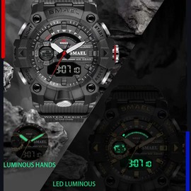 SMAEL Men's Digital Sports Watch Military Outdoor Waterproof Chronograph Watches Big Wrist with Alarm Date Multifunction LED Stopwatch, Orange