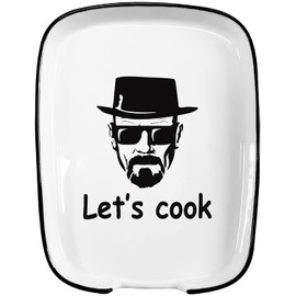 Ceramic Spoon Rest for Kitchen Stove Top Counter, Funny Let's Cook White Spoon Holders for Chef, Modern Farmhouse Kitchen Cute Decor