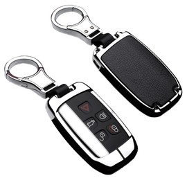 ontto 1 Piece Car Key Case Cover Key Bag Fits Defender Metal & Leather Key Protector Key Ring Silver Black
