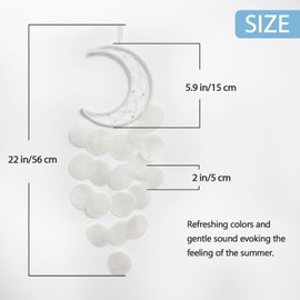 Pretty Jolly Small Outdoor Crescent Moon Woven Dream Catcher Unique Capiz Wind Chimes for Outside Soothing Sound Waterfall Handmade Windchimes Hanging Beach Ocean Decor for Patio Garden(White)