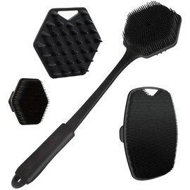 Silicone scrubber - cepillo para espalda baño, cepillo de silicona para cuerpo, cepillo para lavar el pelo y cepillo para lavar la cara, esponja de silicona para cuerpo (black)