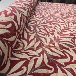 Tapestry Fabric William Morris - Willow Bough Crimson Red Leaf Floral Upholstery Fabric Material (100cm x 140cm)