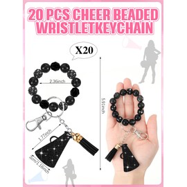 Henoyso 20 Pcs Cheer Beaded Wristlet Keychains Bulk Acrylic Cheer Megaphone Keychains for Cheerleading Christmas Team Gift(Black)