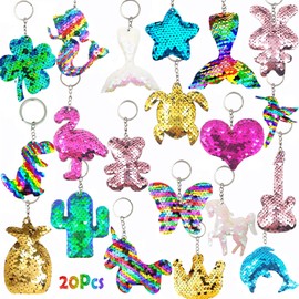 Acuiwer Sequin Keyrings Colorful Girls Keyrings 20 PCS Party Bags Gift Reversible Sequins Birthday Favors Backpack Accessories Kids Party Bags