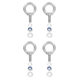 PATIKIL M8 x 20mm Lifting Shoulder Eye Bolt, 4Pcs 304 Stainless Steel Lifting Ring Threaded Eyebolt with Nuts Washers for Hanging Hammocks Articles