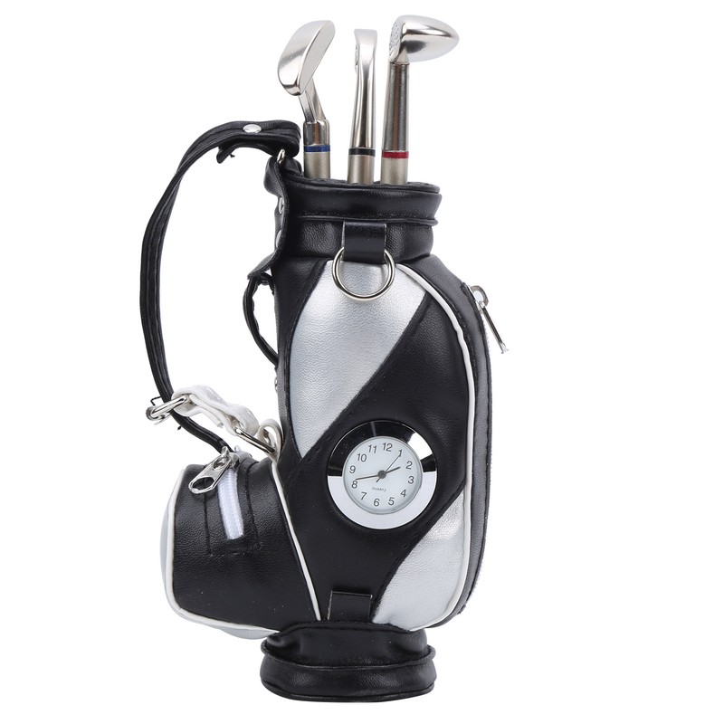 Mini Desktop Golf Bag Pen Clock Zinc Alloy PU Leather