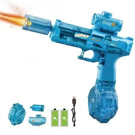 2 Pack Electric Water Gun Pistol - Powerful Automatic Squirt Gun with 4 Rechargeable Battery, LED Light, 28-32 FT, Water Blasters for Kids Adults Outdoor Summer Swimming Pool Game (Blue)