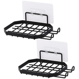 2Pcs Soap Holder for Shower Wall with 2 Hooks Removable Stainless Steel Bathroom Soap Holder No Drilling(Black)
