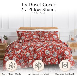 Southshore Fine Living, Inc. Oversized XL/Twin Duvet Cover Set Ultra-Soft Brushed Microfiber Comforter Cover Zipper Closure Includes 1 Floral Twin Duvet & 1 Pillow Sham, Jacobean Willow Red