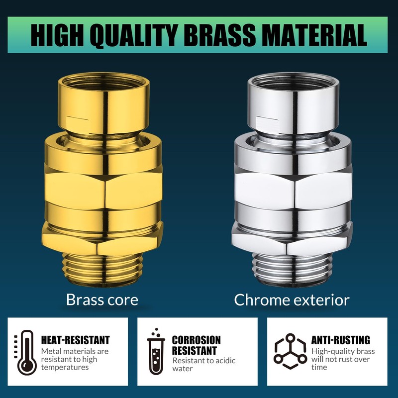 Shower Head Swivel Ball Adapter - Solid Brass Adjustable Shower