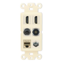 2 Port HDMI 1 Coax CAT6 3.5mm Toslink Jack Wall Plate - Rocker [Light-Almond]