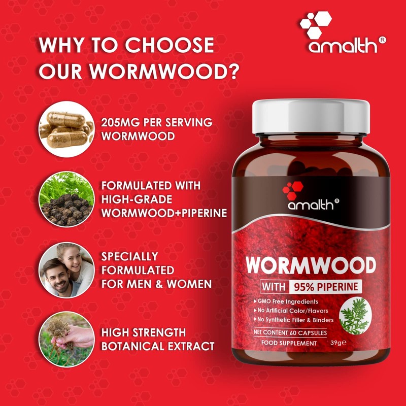 Wormwood 205mg Extract Powder 60 Capsule Vegan Safe, Non-GMO Made