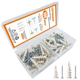 ISPINNER 100pcs Plastic Self-Drilling Drywall/Hollow-Wall Anchor Kit with Screws (2 Sizes)