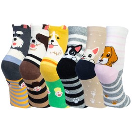 Chalier Cozy 6 Pairs Ladies Cat Dog Socks Novelty Animal Socks Winter Warm Funny Socks Christmas Gifts for Women (one size/Grey)