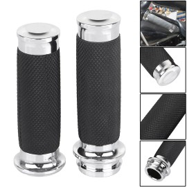 Unbranded Black + Chrome 1" Electronic Handle Grips For Harley Electra Road Street Glide