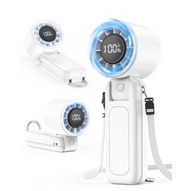 4 in 1 Handheld Portable Turbo Fan, 180° Foldable 6-Speed (1-100) Mini Fan, 5000mAh Rechargeable Battery Operated up to 15 Working Hours, LED Display Personal Cooling for Travel Indoor Outdoor White