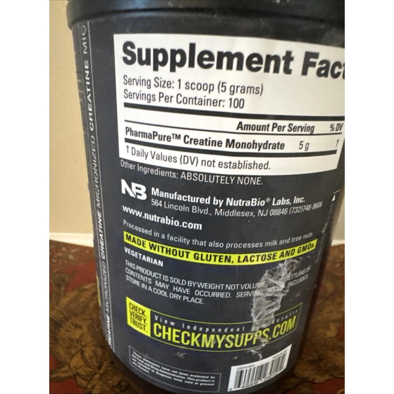 NutraBio Labs, Creatine Monohydrate, 1.1 lb (500 g), Pure Grade
