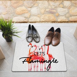 JINYO Flamingo Door Mat, Let's Flamingle Door Mats for Front Door Porch Patio Outdoor Indoor Entrance Entryway, Tropical Pink Flamingo Bath Mat for Bathroom, 17x30 Inch