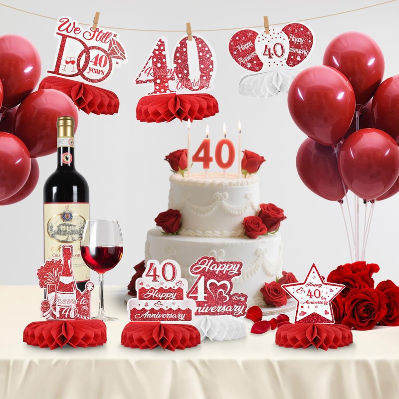 HZHSGLY 9PCS Ruby Wedding Anniversary Decorations, 40th Anniversary Decorations Romantic