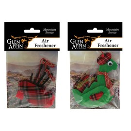 GLEN APPIN OF SCOTLAND Car Air Freshener Set - Cute, Adorable, and Fragrant | Felt Design with Textured Fur, Wiggle Eyes | Monster Nessie & Bagpipe Design | Car Accessory and Gift for Her