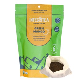 IntegriTEA Green Mango Flavored Green Tea, 6 Organic Unsweetened Iced Tea Bags, 6 Gallons, Hot or Cold Brew, Fairly & Sustainably Sourced