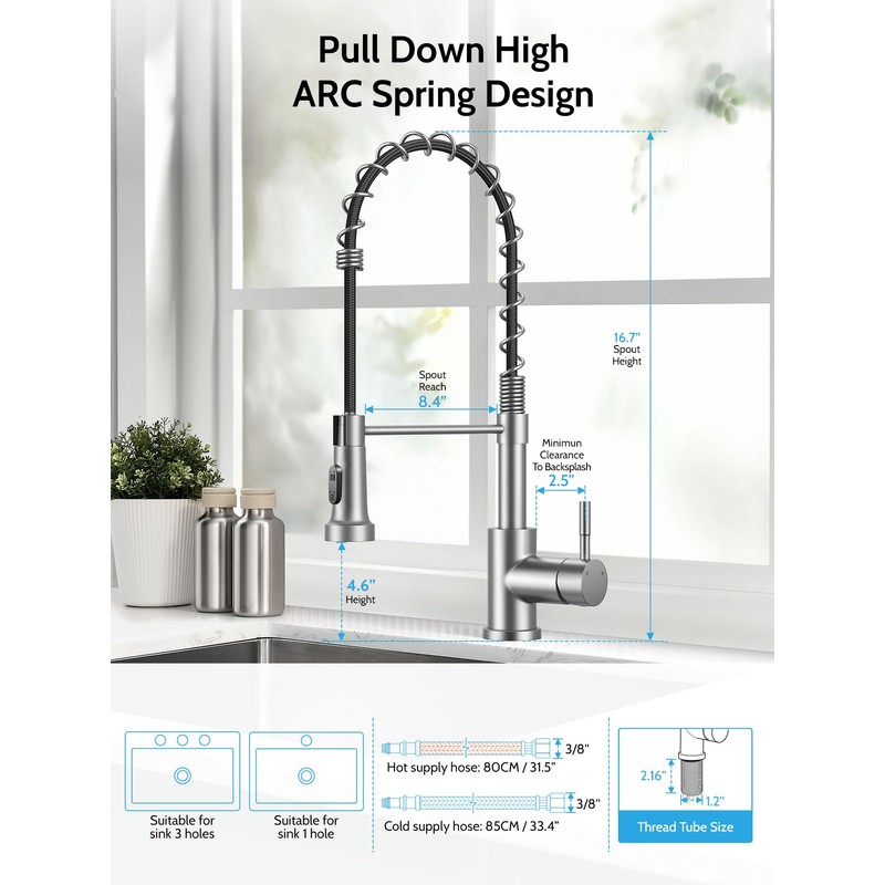 Kitchen Faucet with Pull Down Sprayer, High Arc Single Hole