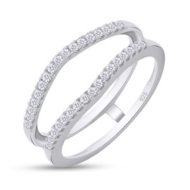 SAVEARTH DIAMONDS 1/3 Carat (ctw) Lab Created Moissanite & Lab Grown Diamond Curved Enhancer Guard Ring In 14K Gold Over Sterling Silver For Womens (0.33 Cttw), Gift For Her, Ring Size-6, Metal