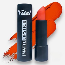 Vital Horizon Matte Lipstick – 27 Rich Shades – Long-Lasting, Waterproof, Non-Drying Formula (Orange Red)