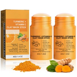 Ledeak Turmeric Clay Mask Stick, 2 Pack Vitamin C Brightening Clay Face Mask, Deep Cleansing Pore Refining Turmeric Cream For Face, Anti Acne Dark Spot Reduction SkinCare Set for Men and Women