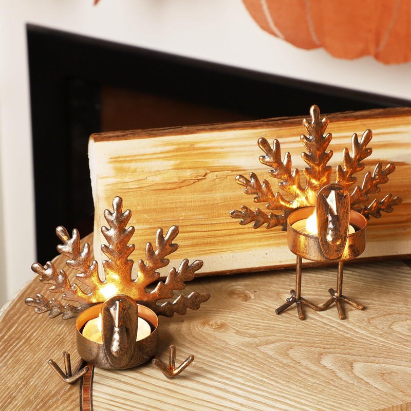FORUP 12 Pack Metal Turkey Tea Light Candle Holders, Thanksgiving