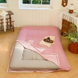 NSNLGSGC - Funda de futón para colchón japonés de cuadros rojos, a cuadros japoneses, tapete de dormir para piso (cuadros rojos, matrimoniales)