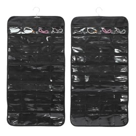 uxcell Dual-sided Hanging Jewelry Organizer with 80 Pockets, Over the Door Jewelry Organizer Wall Mounted Necklace Holder for Closet Earrings Bracelets Rings, Black