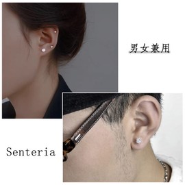 Senteria 925 Silver Earrings, Hypoallergenic, Zirconia, Single Ground, Unisex, Stud Earrings, For Both Ears, Popular Accessories, Present, 0.1 inch (3/4/5/6 mm), Sterling Silver Brass