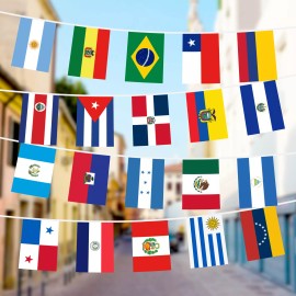 G128 Latin America 20 Country Printed Bunting Banner Flag 12x18 In, Full String 30 Ft