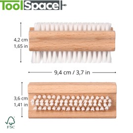 ToolSpace 5 x Nail Brush, Wood, Firm, Strong Bristles, Nail Cleaning Brush, Hand Wash Brush, Finger Brush, Scrubbing Brush for Cleaning Dirt, Dirt Under the Nails, Care Brush, Hand Brush