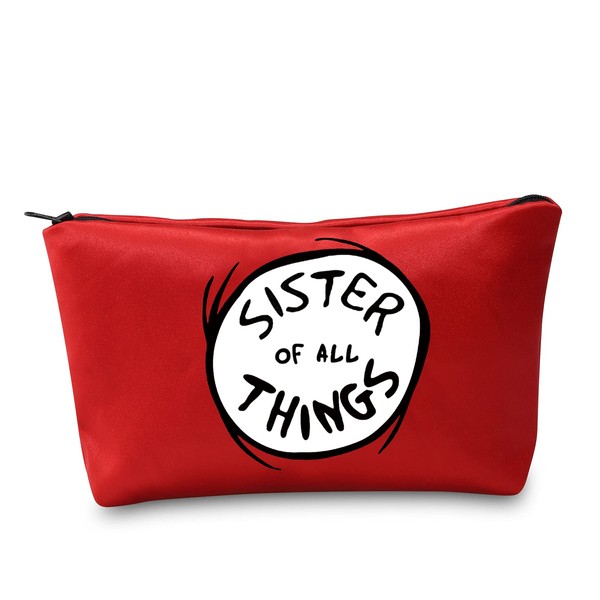 LEVLO Dr Seuss Sister of All Things Emblem Cosmetic Bag Gift for Sister of All Things - Red Zip Closure, Sister Of All Things