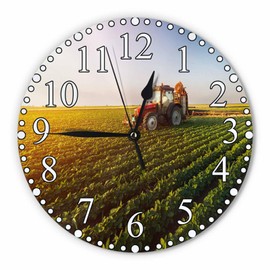 KEEPSUPER Soybean Field Wall Clock Tractor Golden Rice Fields at Sunrise at Spring Clock 10 Inch Silent Non-Ticking Clocks Battery Operated for Home Living Laundry Room Kitchen Bedroom Office