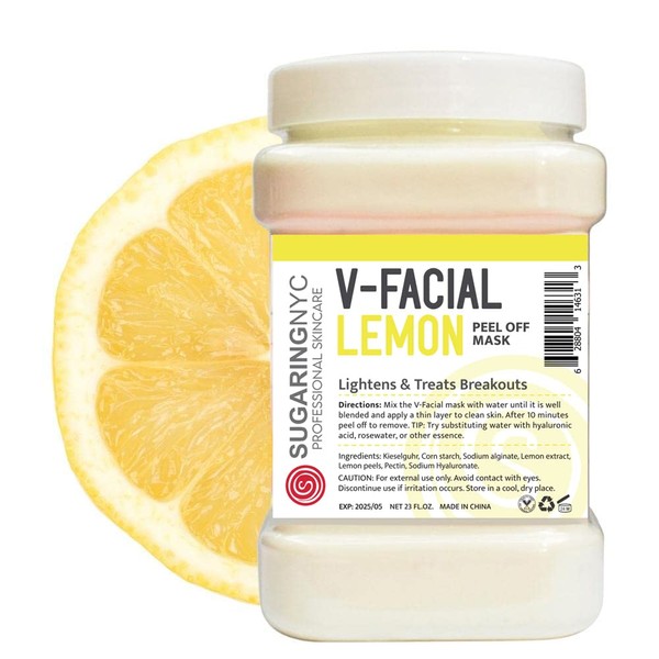 Whitening Lemon Vitamin C Vajacial Jelly Mask Peel-Off Bikini, Underarms Area Peel Mask - Lemon with Pieces of Lemon- Professional Size 23oz by Sugaring NYC