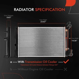 A-Premium Engine Coolant Radiator Assembly with Transmission Oil Cooler Compatible with Toyota Corolla 2009-2013, Matrix 2009-2013 & Pontiac Vibe 2009-2010, 2.4L, Replace# 88975776