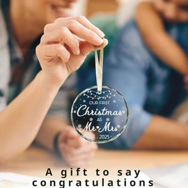 Wedding Gifts for Mr and Mrs,Our First Christmas Together Ornament 2025， Newlywed Gifts for Couples 2025, Mr and Mrs Gifts, Bridal Shower Gifts, Glass First Christmas Wedding Ornament(Wedding)