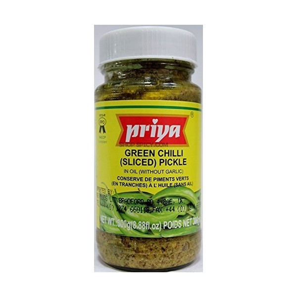 Priya Green Chilli (Sliced) Pickle in Oil (Without Garlic) - 8.88fl oz