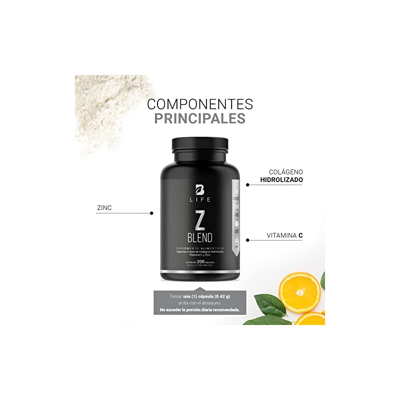 Life Company Zinc 200 Cápsulas Ingredientes Naturales Colágeno Vitamina Blend