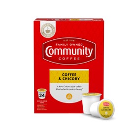 Community Coffee Coffee & Chicory Medium Dark Roast Single Serve K-Cup Compatible Coffee Pods, Box of 24 Pods (Pack of 4)