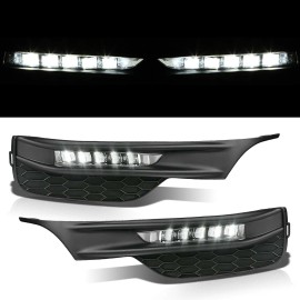 YLT AUTO Fit 2016-2017 Honda Accord Seden 4DR Front Bumper LED DRL Fog Lights Lamps