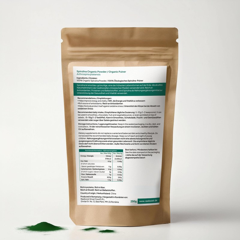 RawBoost 250 g Spirulina Powder from 100% Organic Cultivation -